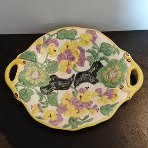 Vintage Floral Serving Handle Plate 9.5"